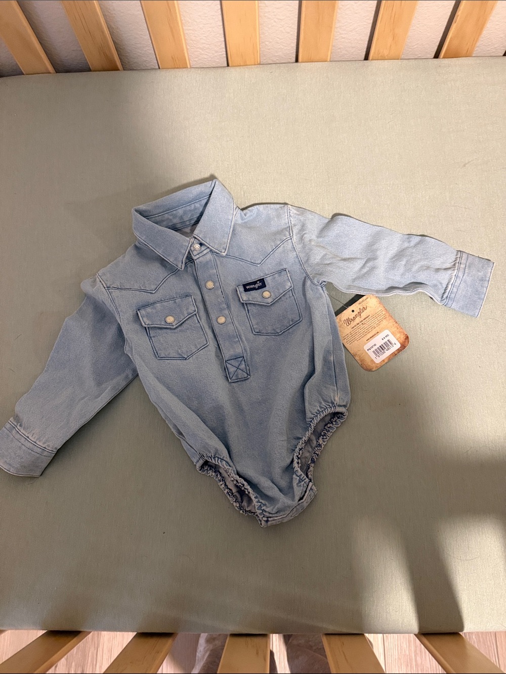 Baby Light Blue Denim One-Piece Jacket Bodysuit - Picture 3 of 4